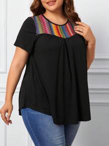 SHEIN LUNE Plus Geo Pattern Tee, Summer - Black - View 5