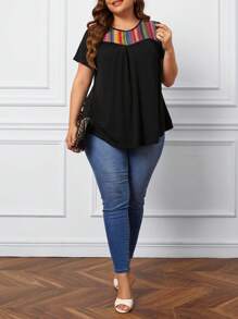 SHEIN LUNE Plus Geo Pattern Tee, Summer - Black - View 6