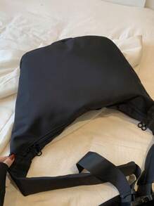 Black Minimalist Hobo Bag Large Capacity Adjustable Strap - Black - View 2