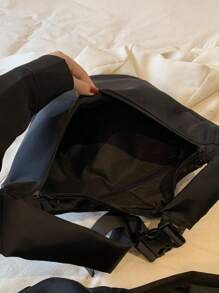 Black Minimalist Hobo Bag Large Capacity Adjustable Strap - Black - View 4