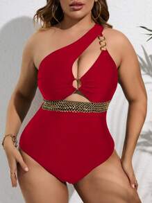 Swim SXY 1 Peça Maiô Plus Size Feminino Recortado, Verão - Vermelho - Visão 5