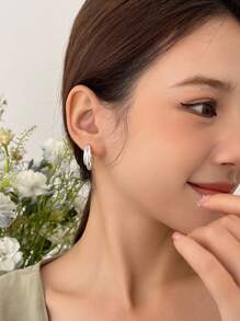 DAZY Pendientes de aro abierto minimalista a capas - Plata antigua - Ver 5