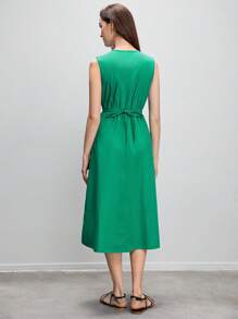 BizChic 交疊領斜口袋連衣裙 - 綠色 - 查看 2