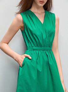 BizChic 交疊領斜口袋連衣裙 - 綠色 - 查看 7