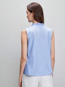 BizChic Frill Trim Striped Top Workwear - Baby Blue - View 2