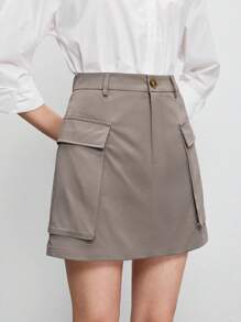 BizChic 翻蓋口袋工裝裙 - 灰色 - 查看 1
