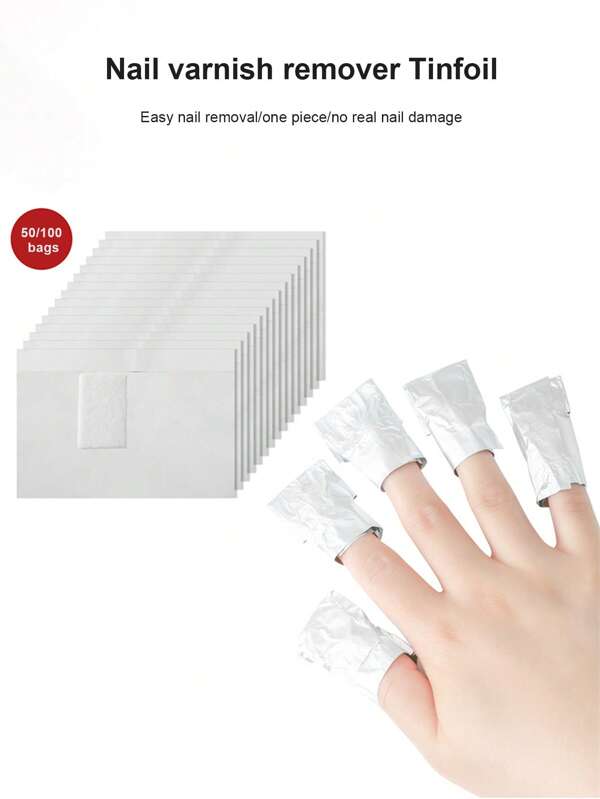 100pcs Disposable Nail Polish Remover Tin Foil with Preattached Lintfree Pads, Aluminum Soak