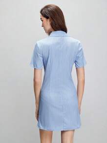 BizChic Đầm Nút phía trước xoắn lại Sọc Giải trí - Màu xanh nhạt - Xem 2