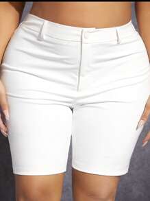 SHEIN SXY Plus High Waist Skinny Shorts - White - View 1