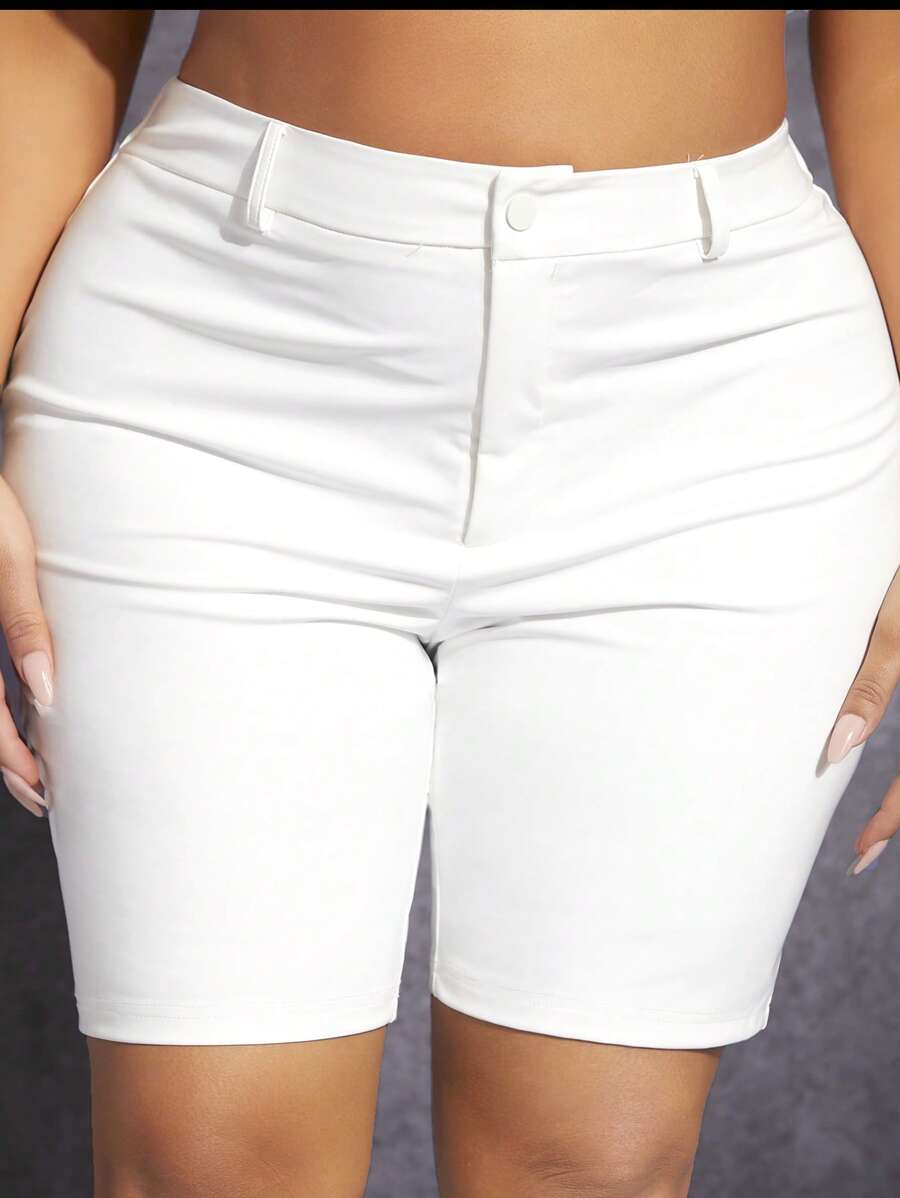 SHEIN SXY Plus High Waist Skinny Shorts - White - View 1