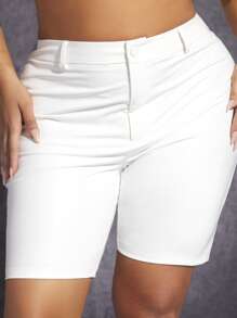 SHEIN SXY Plus High Waist Skinny Shorts - White - View 6