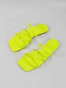 女性交叉平底前衛螢光黃涼拖 - 黃色 - 查看 4
