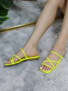 女性交叉平底前衛螢光黃涼拖 - 黃色 - 查看 5