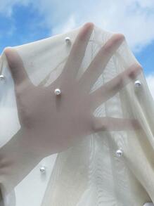 SHEIN Privé Áo nữ Ngọc trai cắt màu trơn Thanh lịch - Màu be - Xem 6