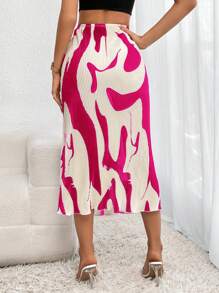 Firerie Allover Print Lettuce Trim Skirt - Hot Pink - View 2