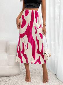 Firerie Allover Print Lettuce Trim Skirt - Hot Pink - View 3