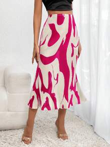 Firerie Allover Print Lettuce Trim Skirt - Hot Pink - View 4