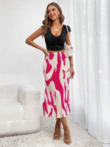 Firerie Allover Print Lettuce Trim Skirt - Hot Pink - View 5