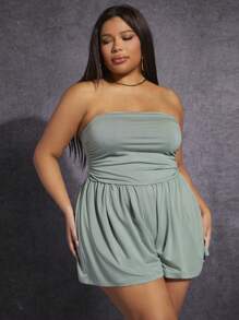 SHEIN SXY Jumpsuits Plus Size Xù màu trơn Giải trí - Màu xanh Bạc hà - Xem 1