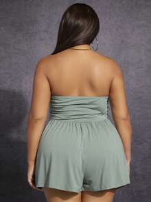 SHEIN SXY Jumpsuits Plus Size Xù màu trơn Giải trí - Màu xanh Bạc hà - Xem 2