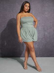 SHEIN SXY Jumpsuits Plus Size Xù màu trơn Giải trí - Màu xanh Bạc hà - Xem 3
