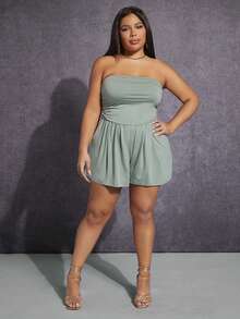 SHEIN SXY Jumpsuits Plus Size Xù màu trơn Giải trí - Màu xanh Bạc hà - Xem 5