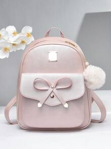 3pcs Backpack Set Bow Decor Classic Backpack Crossbody Bag Wallet - Pink - View 2