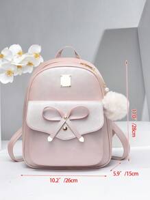 3pcs Backpack Set Bow Decor Classic Backpack Crossbody Bag Wallet - Pink - View 4
