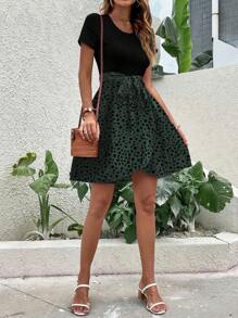 SHEIN LUNE 斑點印花繫腰帶洋裝 - 彩色 - 查看 4