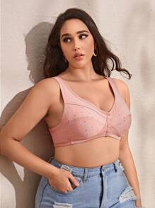 Áo Ngực & Áo Ngực Không Dây Kích Thước Lớn Nút màu trơn Giản dị-Bình thường - Màu Hồng  San hô - Xem 4