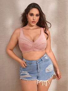 Áo Ngực & Áo Ngực Không Dây Kích Thước Lớn Nút màu trơn Giản dị-Bình thường - Màu Hồng  San hô - Xem 5