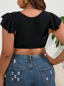 SHEIN Swim Curve Plus Knot Front Bikini Top - Black - View 2