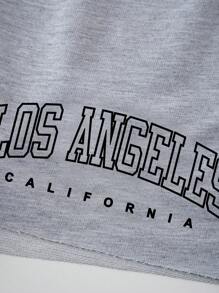 SHEIN EZwear Shorts deportivos con estampado de letra de cintura con cordón - Gris Claro - Ver 6