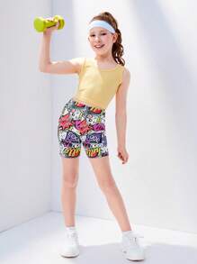 Leggings Bé Gái Lá thư Tất cả trên in - Nhiều màu - Xem 2