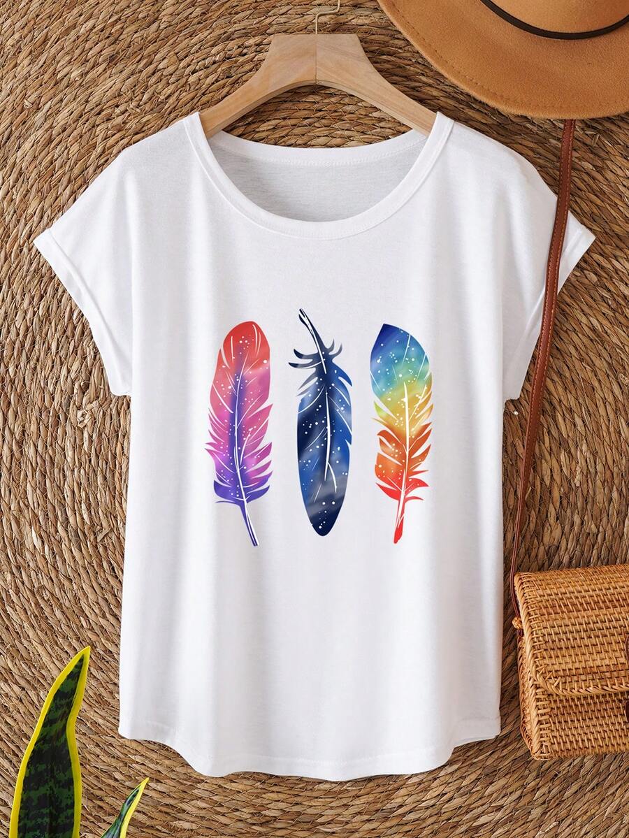 SHEIN LUNE Áo thun nữ Bộ lạc Giải trí - trắng - Xem 1