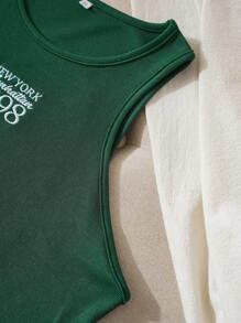 INAWLY Letter Embroidered Crop Tank Top - Dark Green - View 6