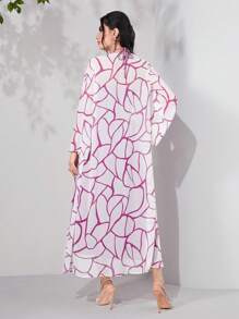 Seusyu Shirred Halter Dress & Flounce Sleeve Allover Print Coat - Pink - View 2