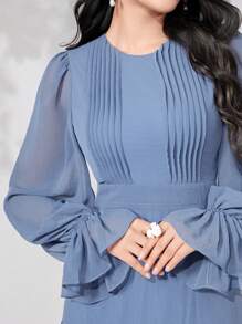 Modelyn Vestido de manga con volante bajo con fruncido - Neblina azul - Ver 4