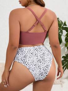 Swim Lushoire Summer Beach Plus Size Dalmatian Print High Waisted Bikini Set - Multicolor - View 2
