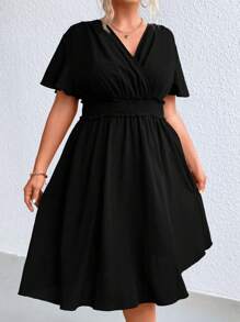 SHEIN Clasi Đầm Plus Size Trọn gói Dải chun màu trơn Giải trí - màu đen - Xem 1