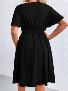 SHEIN Clasi Đầm Plus Size Trọn gói Dải chun màu trơn Giải trí - màu đen - Xem 2