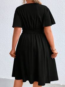 SHEIN Clasi Đầm Plus Size Trọn gói Dải chun màu trơn Giải trí - màu đen - Xem 3