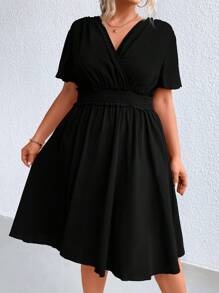 SHEIN Clasi Đầm Plus Size Trọn gói Dải chun màu trơn Giải trí - màu đen - Xem 4