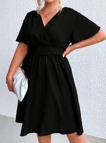 SHEIN Clasi Đầm Plus Size Trọn gói Dải chun màu trơn Giải trí - màu đen - Xem 6