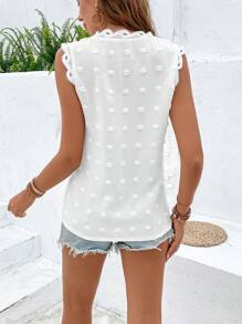 SHEIN VCAY 圓點蕾絲拼接無袖襯衫 - 白色 - 查看 2