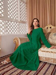 Contrast Lace Belted Dress - Dark Green - View 4