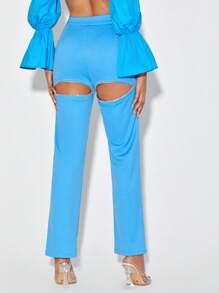 Style by DAngela Rhinestone Trim Cut Out Solid Suit Trousers - Mint Blue - View 1