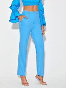 Style by DAngela Rhinestone Trim Cut Out Solid Suit Trousers - Mint Blue - View 2