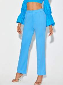 Style by DAngela Rhinestone Trim Cut Out Solid Suit Trousers - Mint Blue - View 4