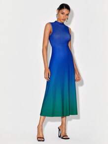 CIRCE 漸變圖案小高領連衣裙 - 藍色 - 查看 3